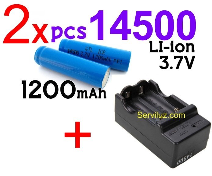 2x Baterias 14500 + Cargador Bateria 14500 de 1200mAh